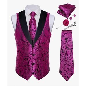 DiBanGu Men’s Paisley Suit Vest Silk Jacquard Waistcoat And Necktie Set Sz Small